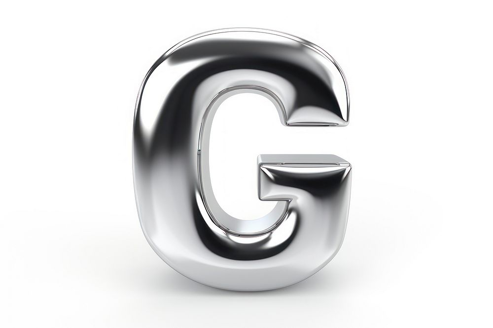 G letter shape Chrome material number text white background.