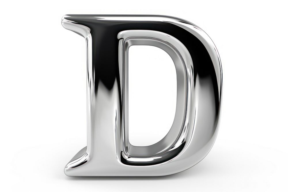D letter shape Chrome material text white background accessories.