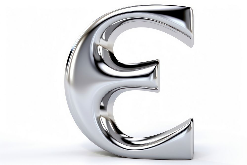 F letter shape Chrome material text white background circle.