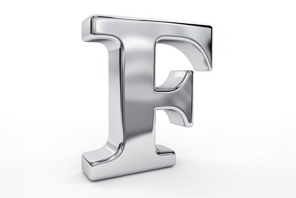 F letter shape Chrome material text white background appliance.