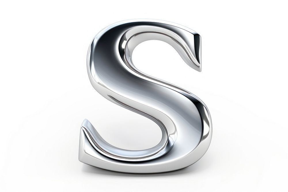 S letter shape Chrome material white background silver symbol.