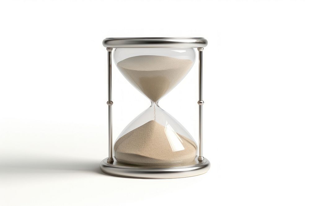 Sand clockChrome material white background hourglass deadline.