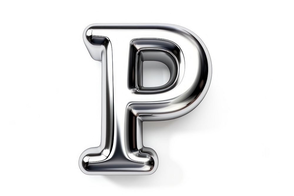 P letter shape Chrome material number text white background.