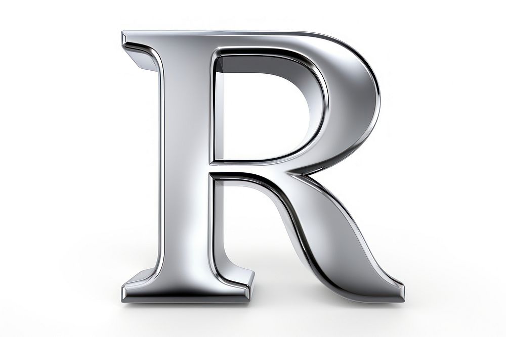 R letter shape Chrome material text white background appliance.