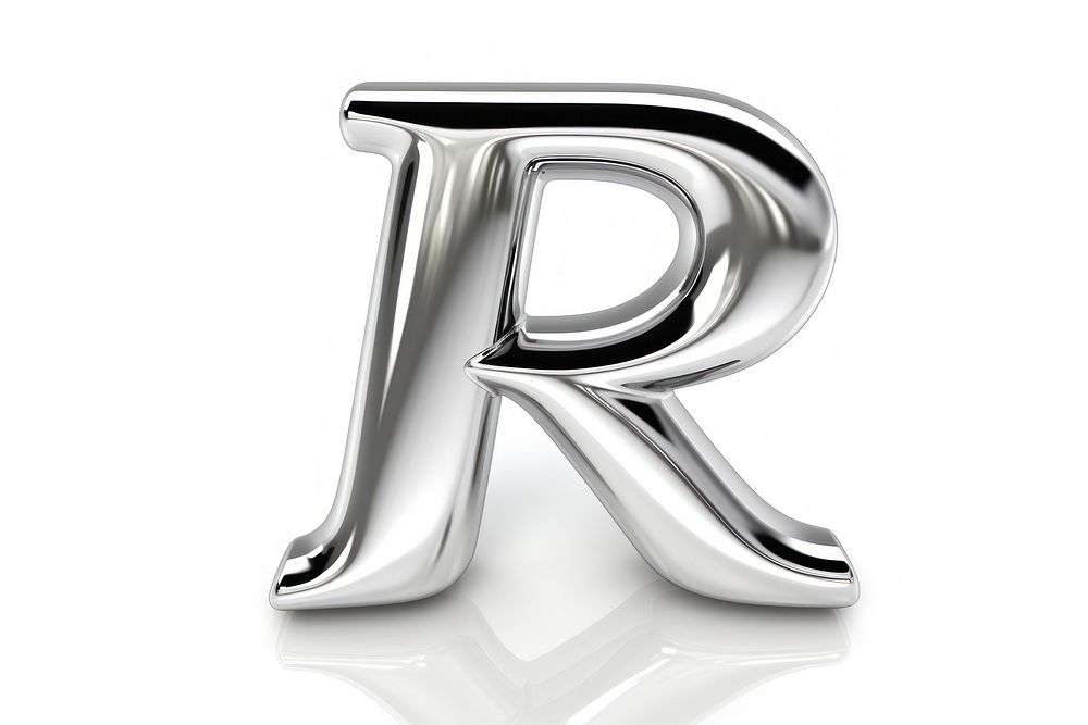 R letter shape Chrome material text white background alphabet.