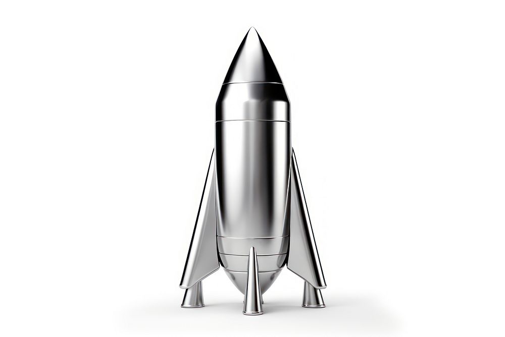 Solid rocket Chrome material missile white background architecture.