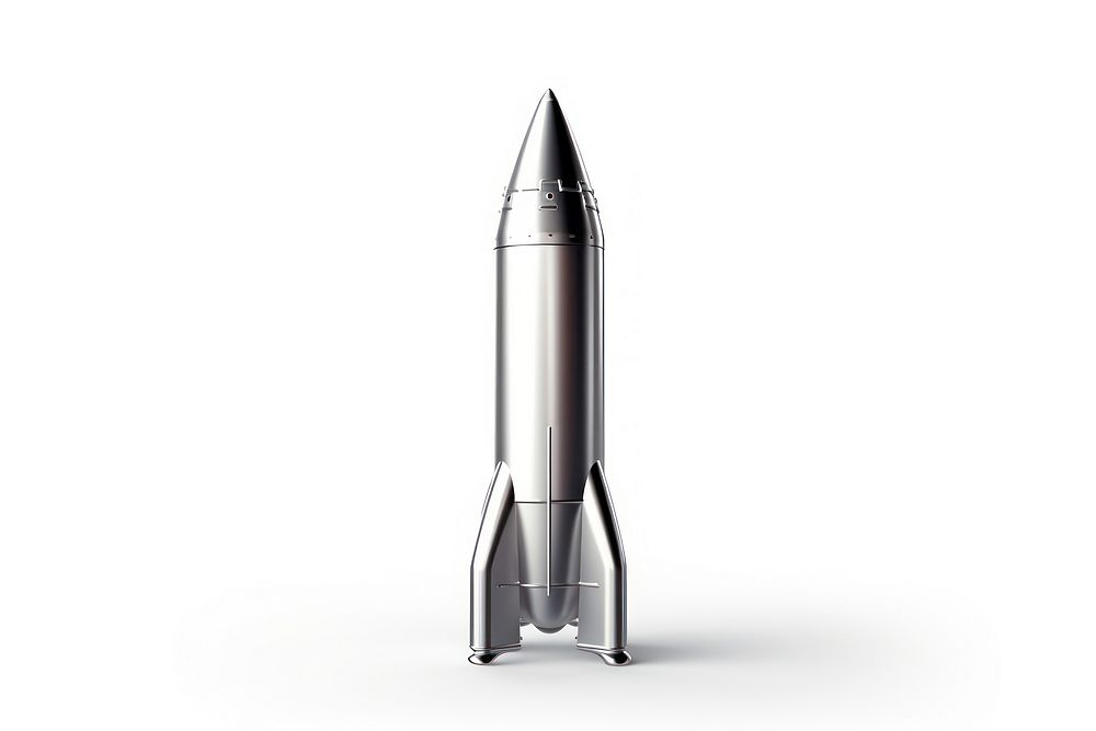 Rocket luanching Chrome material missile white background spacecraft.