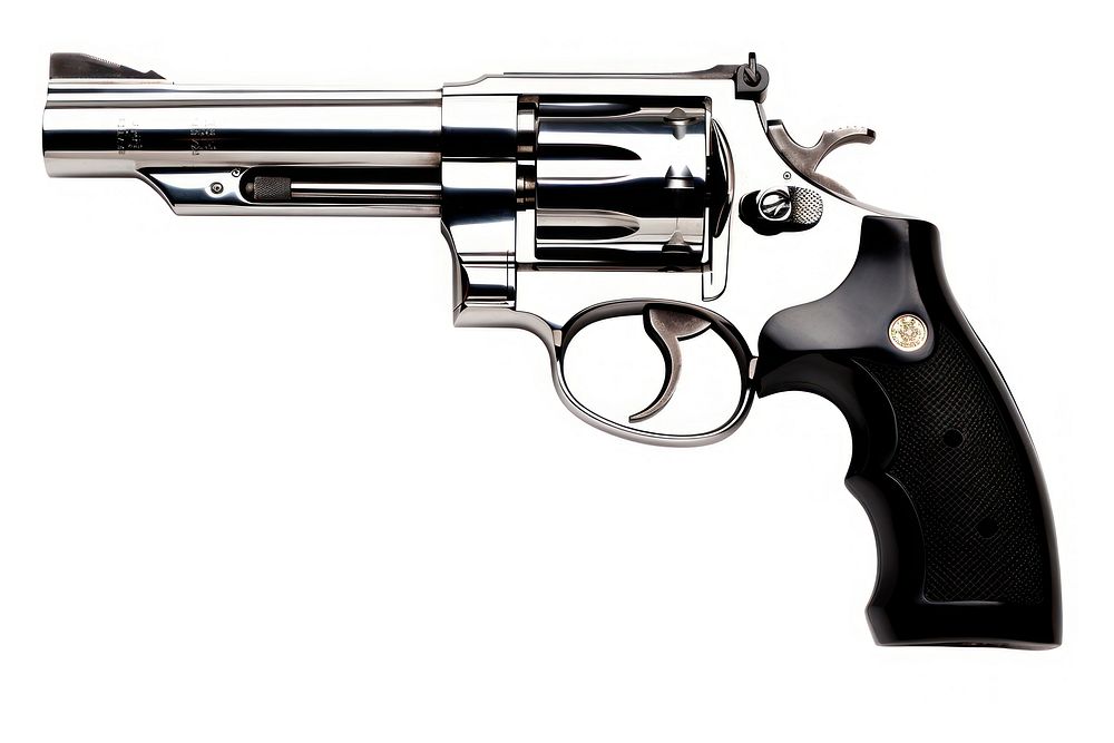 Revolver Chrome material handgun weapon white background.