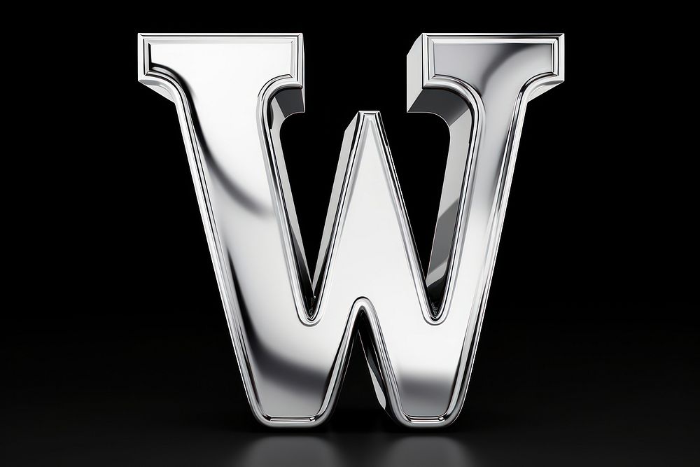 W letter shape Chrome material text logo silver.