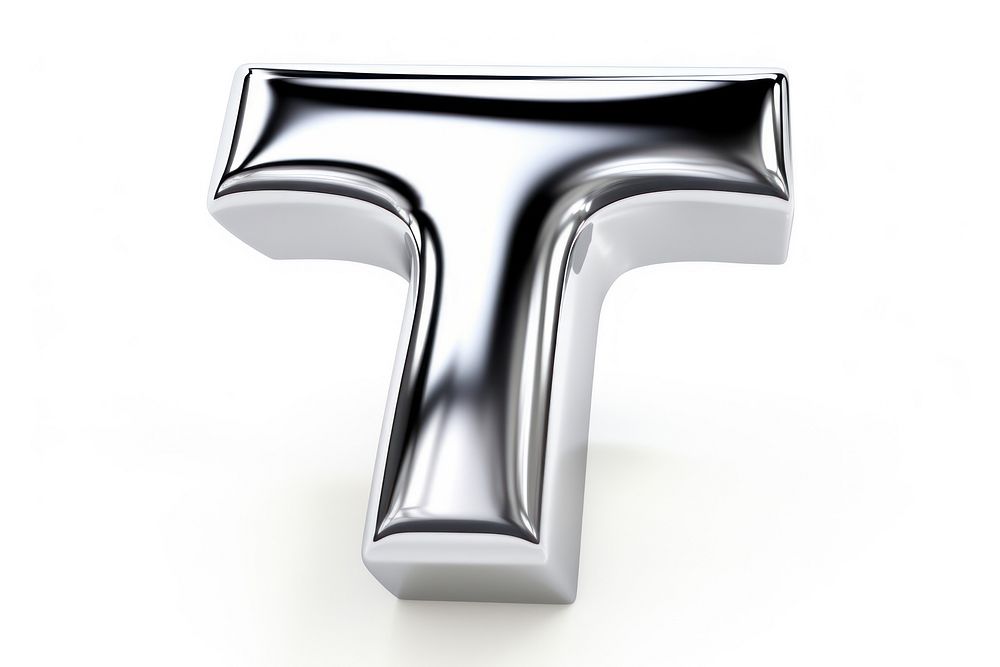 T letter shape Chrome material symbol white background appliance.