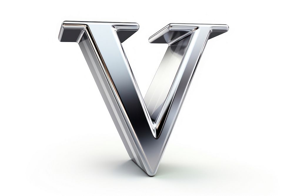 V letter shape Chrome material text white background symbol.