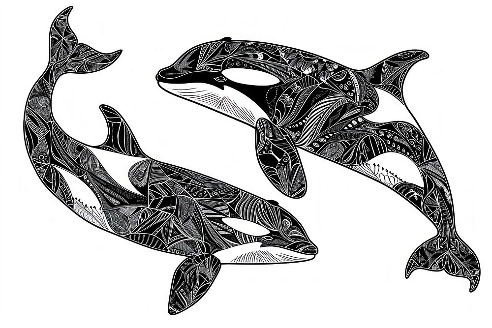 Orca whales drawing animal mammal.