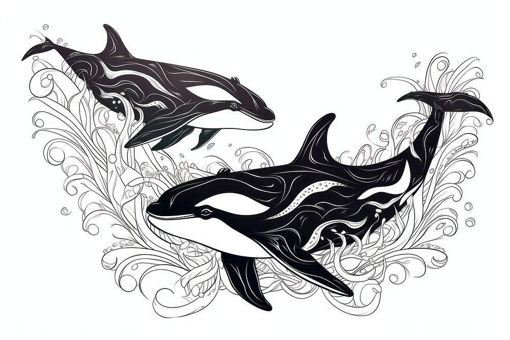Orca whales drawing animal mammal.