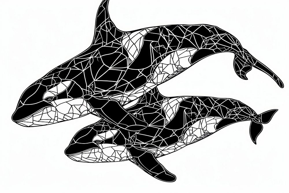 Orca whales silhouette drawing animal.