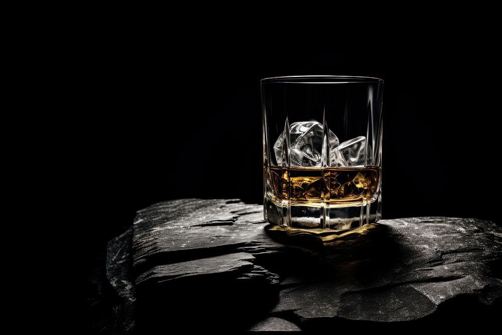 Whiskey on the rock whisky drink glass.