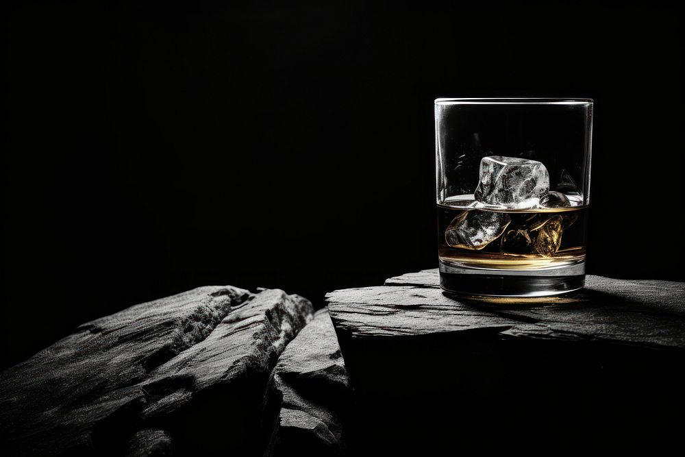 Whiskey on the rock whisky drink glass.