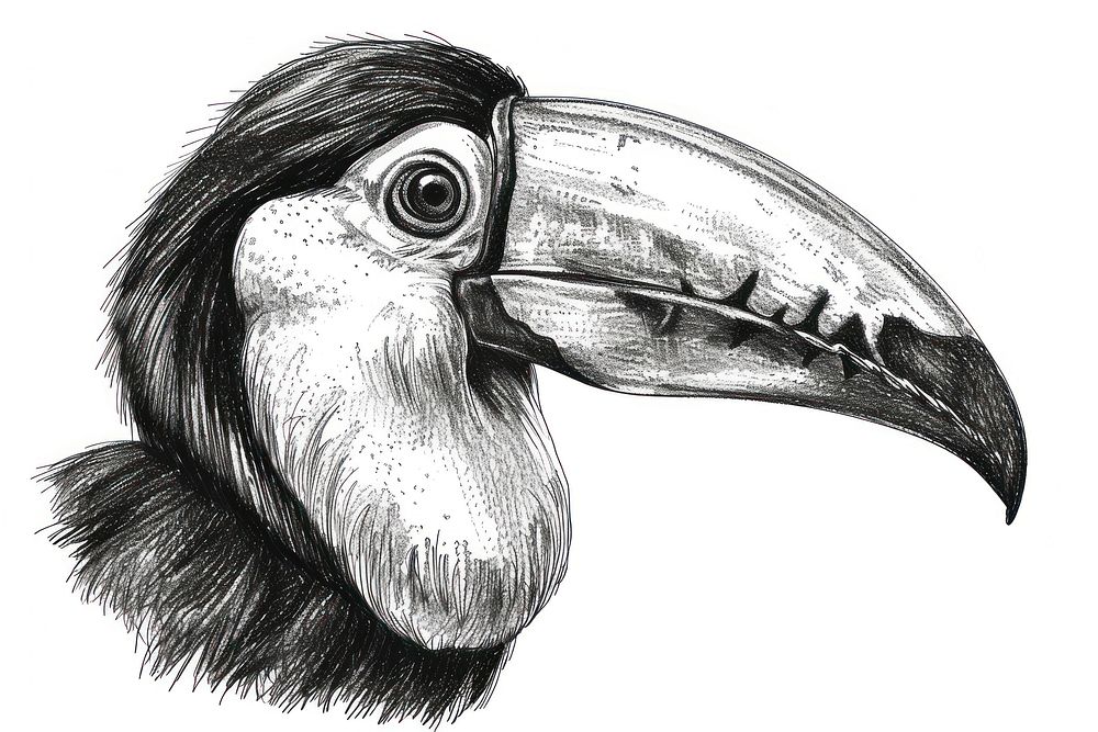 Ink drawing toucan animal sketch bird.