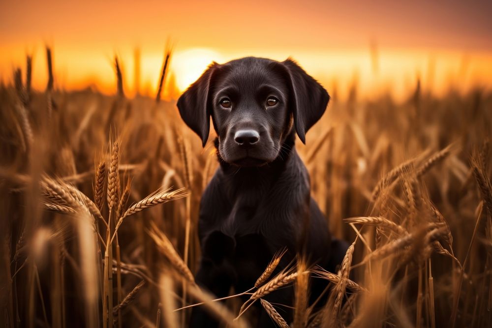Black puppy in a field outdoors animal mammal.