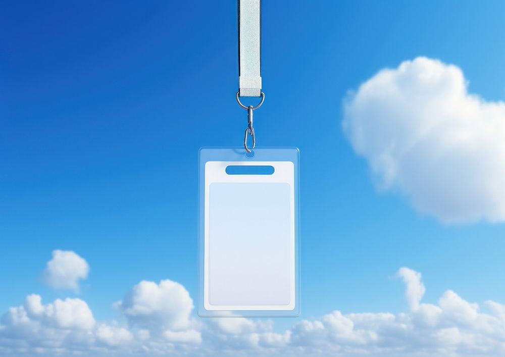 Blank white id card hanging  sky outdoors blue.