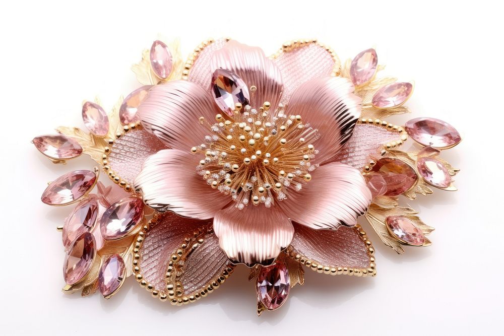 Various flower brooch jewelry white background.