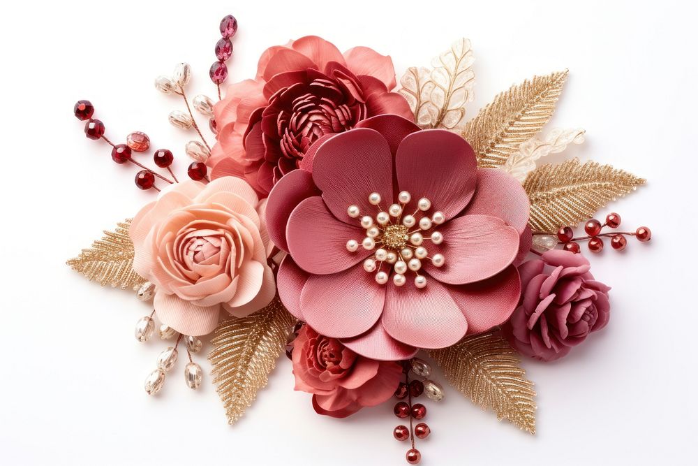 Various flower brooch plant white background.