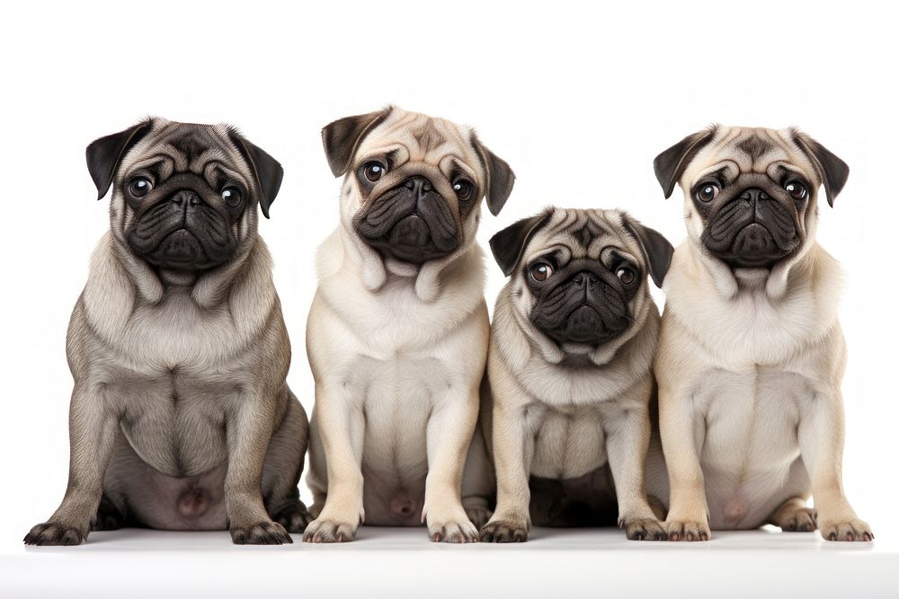 Pug breed dogs sitting mammal animal.