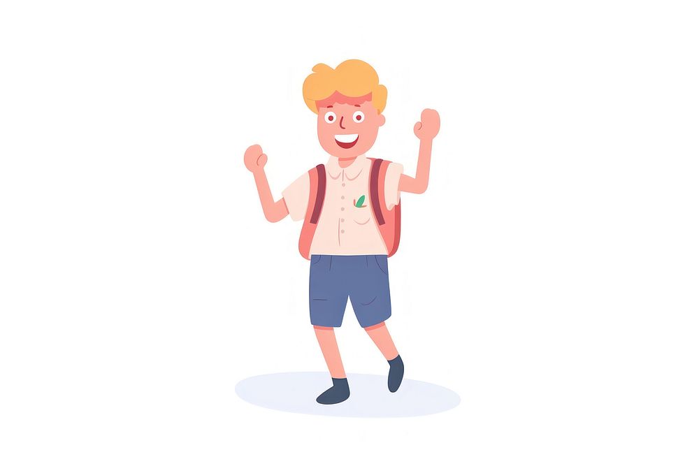 Male Student happy cartoon shorts white background.