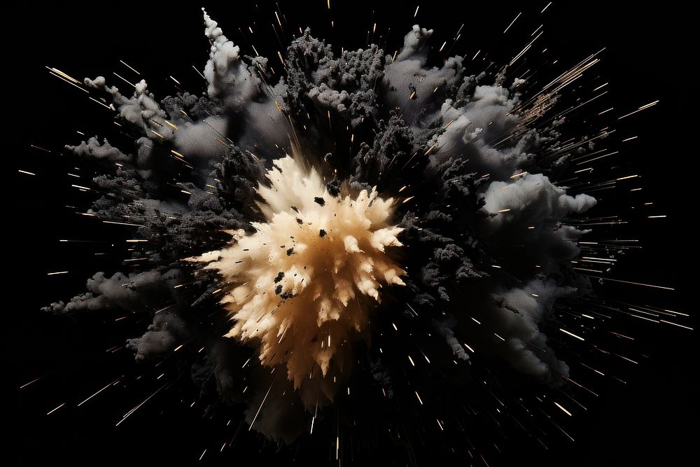 Dramatic explosion fireworks black background aggression.