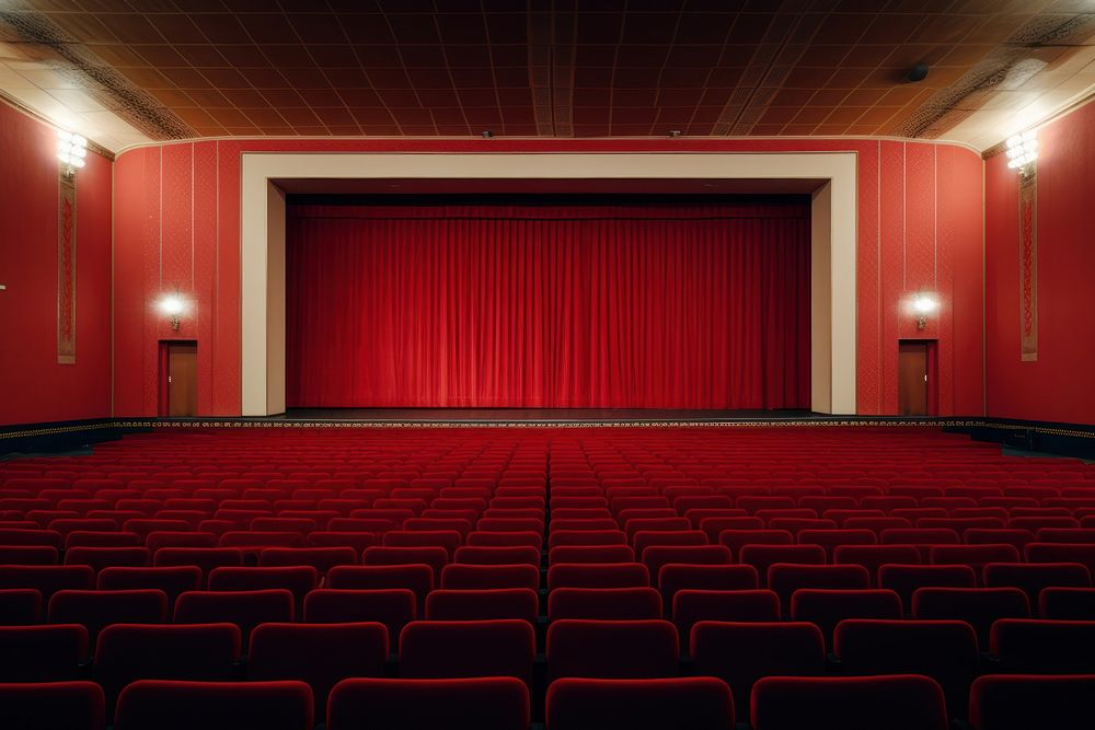 Empty cinema auditorium stage hall.