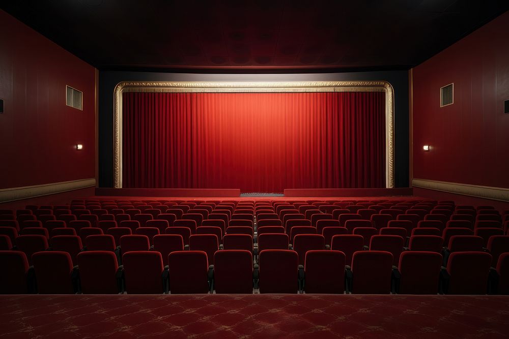 Empty cinema auditorium stage hall.