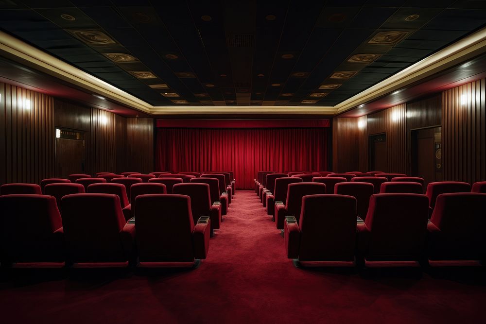 Empty cinema auditorium chair hall.