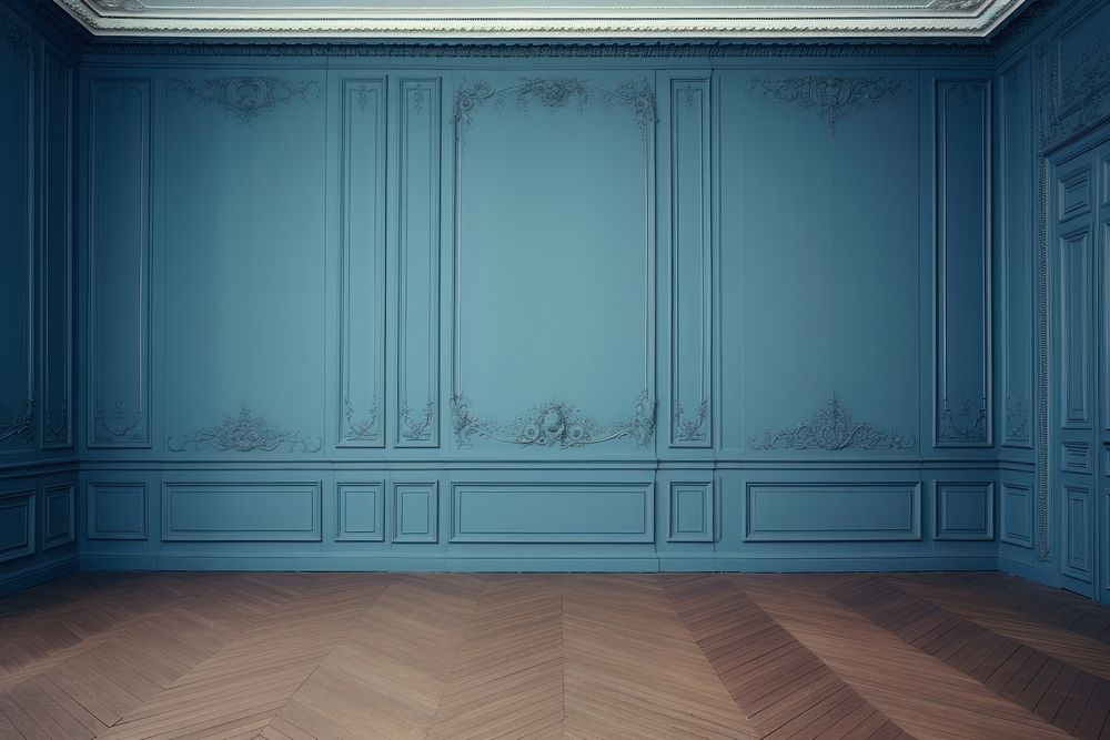 Empty blue room flooring wood architecture.