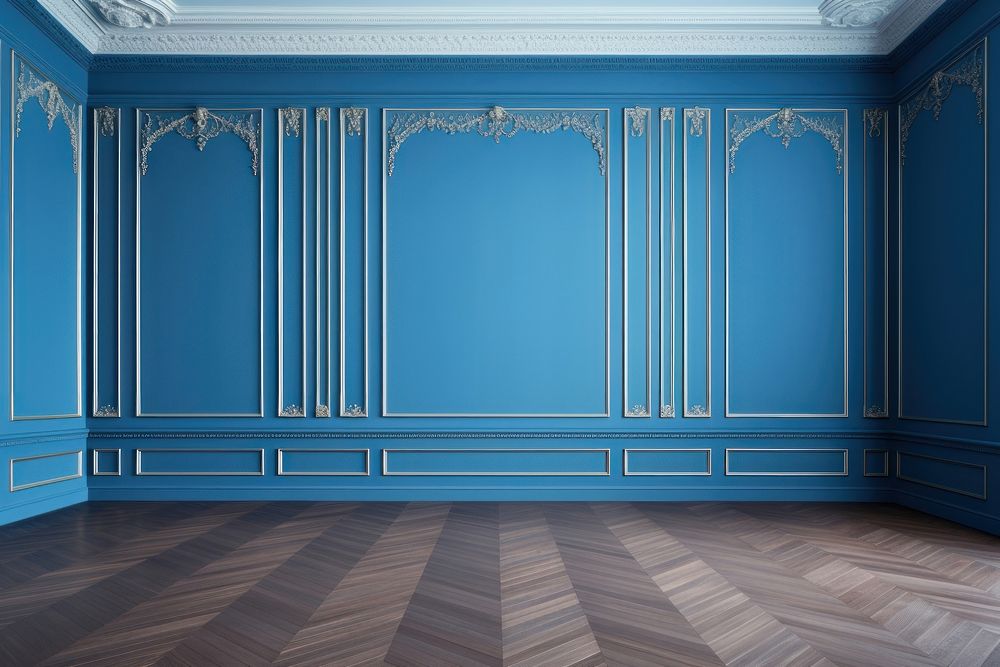 Empty blue room flooring architecture repetition.