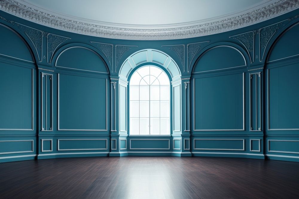 Empty blue room architecture flooring window.