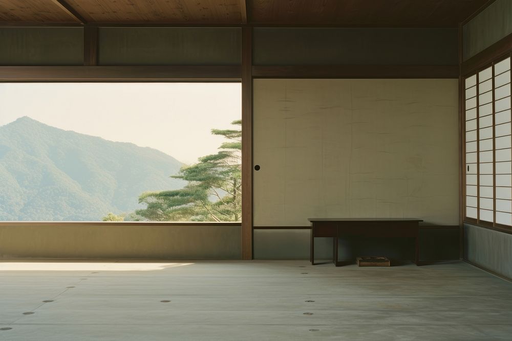 Empty japanese house window table tree.