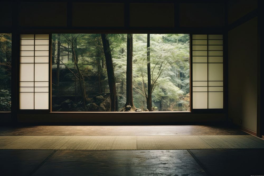 Empty japanese house flooring window architecture.