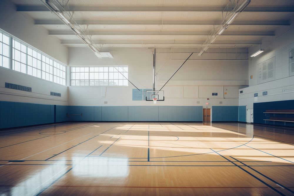 Empty school gym basketball sports architecture.