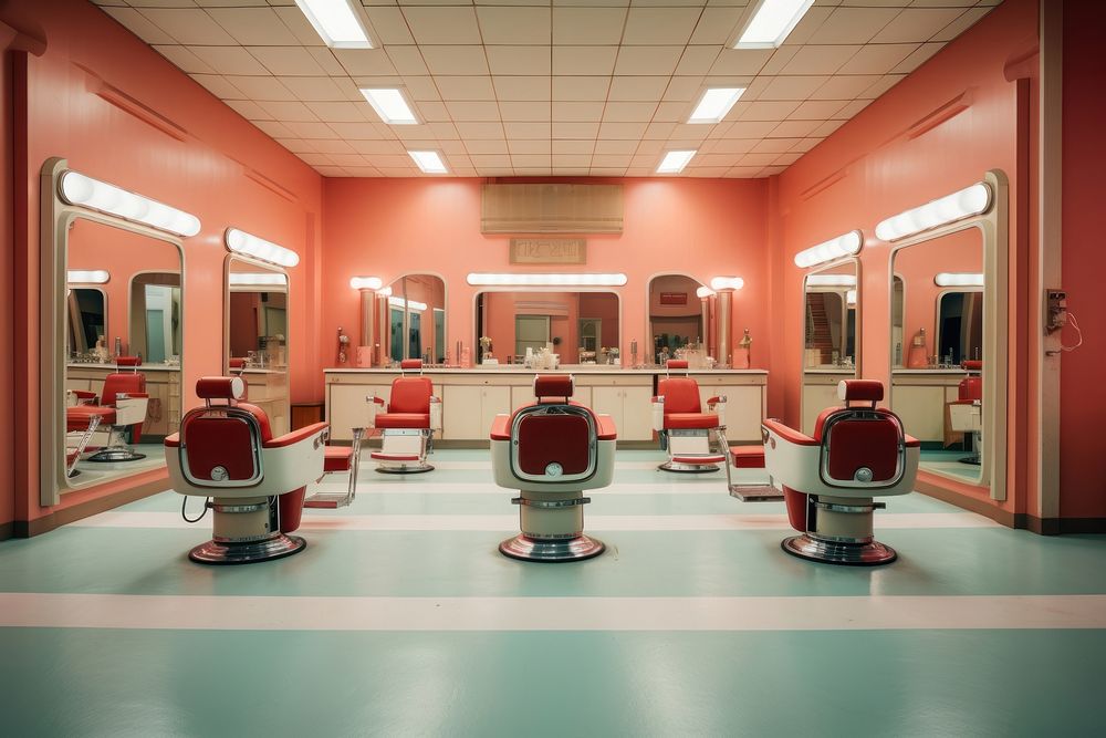 Empty retro barber barbershop chair architecture.