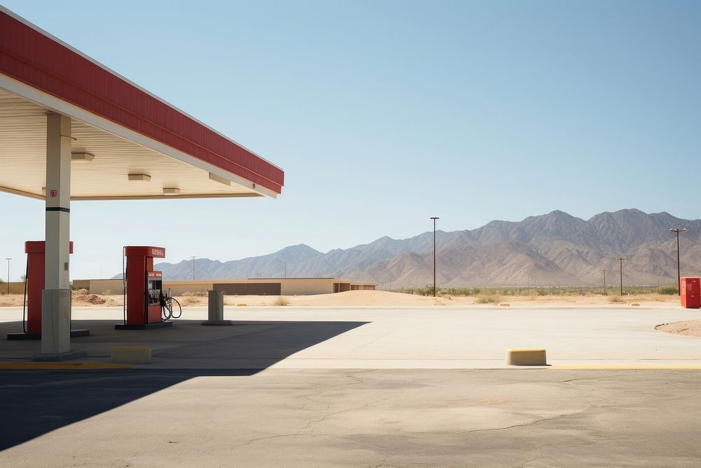Empty western gas station vehicle transportation architecture.