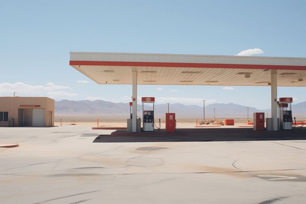 Empty western gas station architecture petroleum landscape.