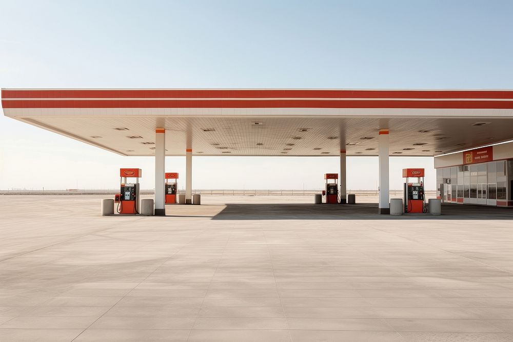 Retro gas station architecture petroleum outdoors.
