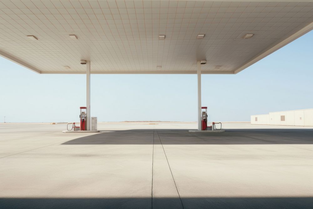 Retro gas station architecture outdoors gasoline.