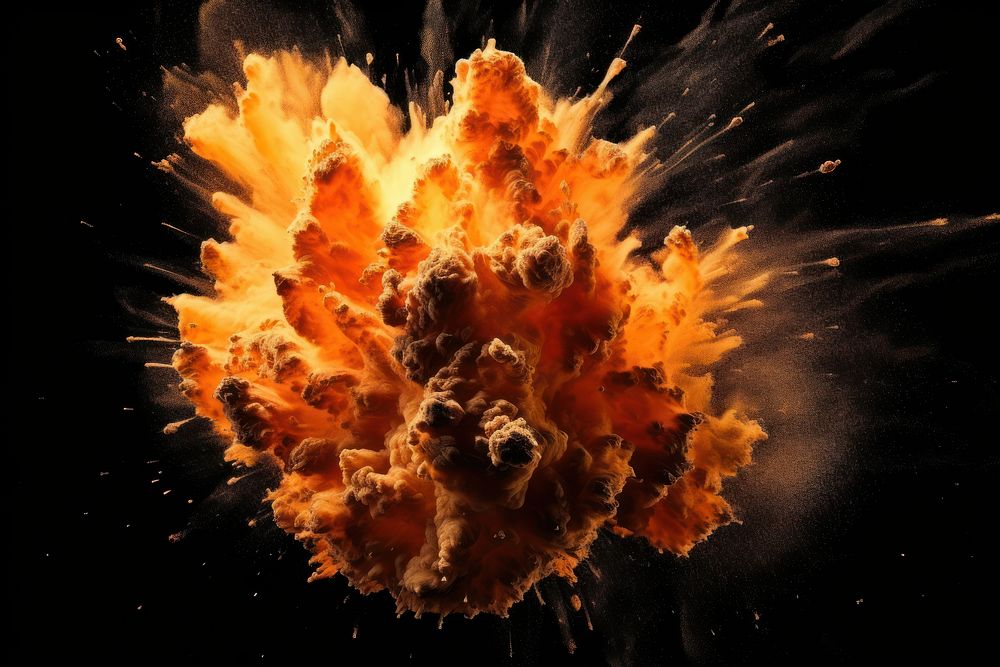 Fire explosion black background aggression exploding.