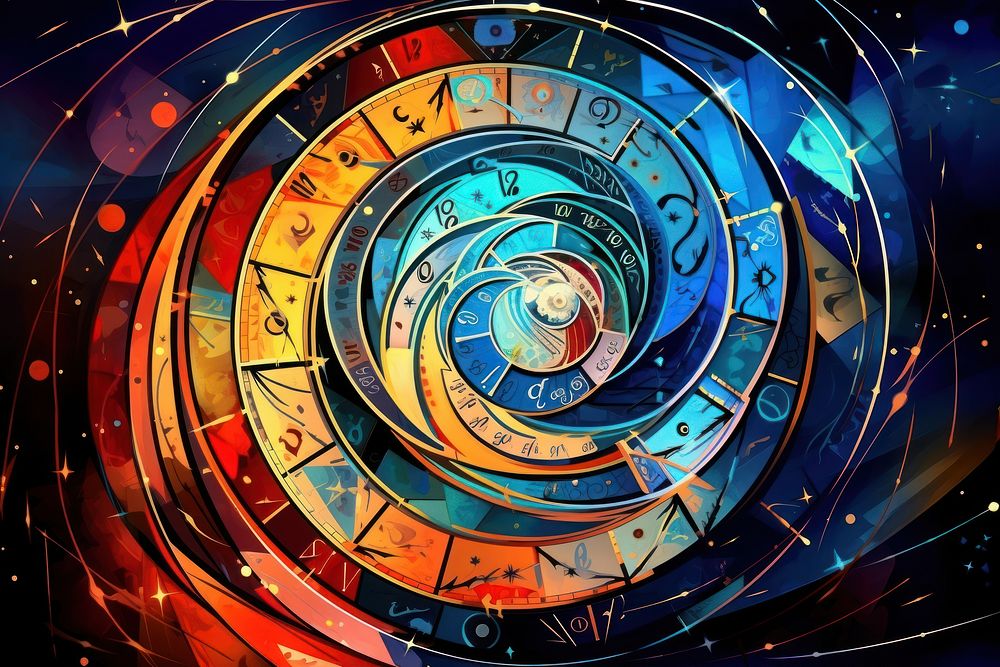 Horoscope abstract theme spiral architecture illuminated.