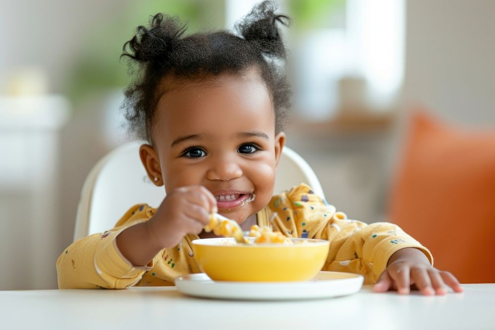 Black toddler girl baby eating child.