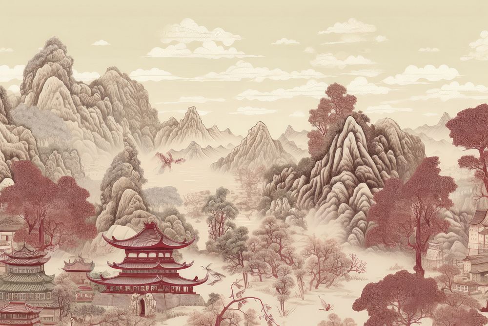 The great wall of china landscape outdoors drawing.