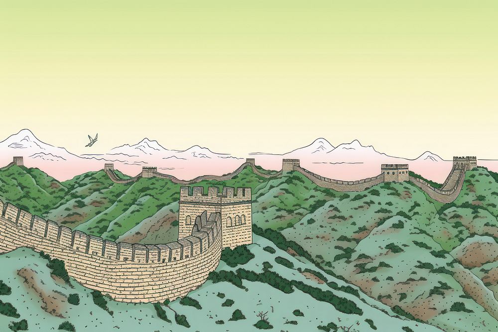 Toile wallpaper of the great wall of china landscape architecture tranquility.