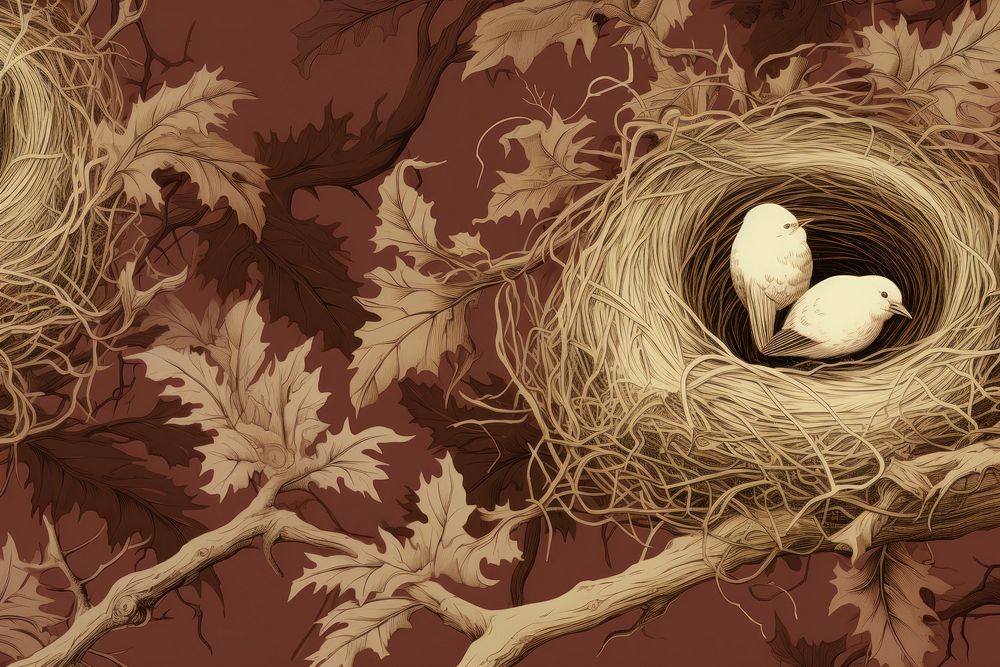 Solid toile wallpaper of bird nest beginnings fragility branch.