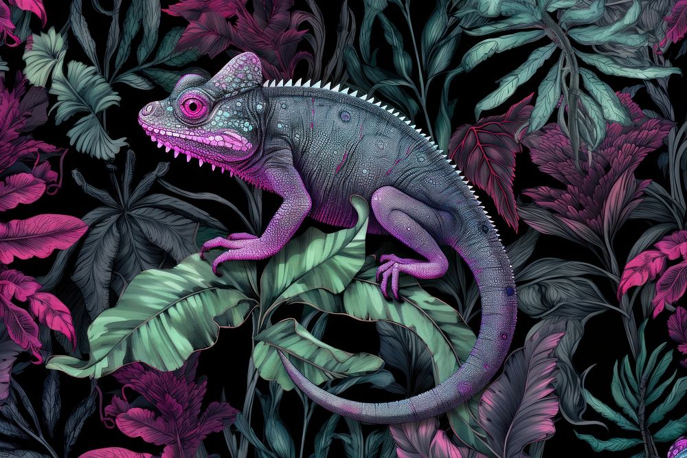 Solid toile wallpaper of chameleon dinosaur reptile animal.