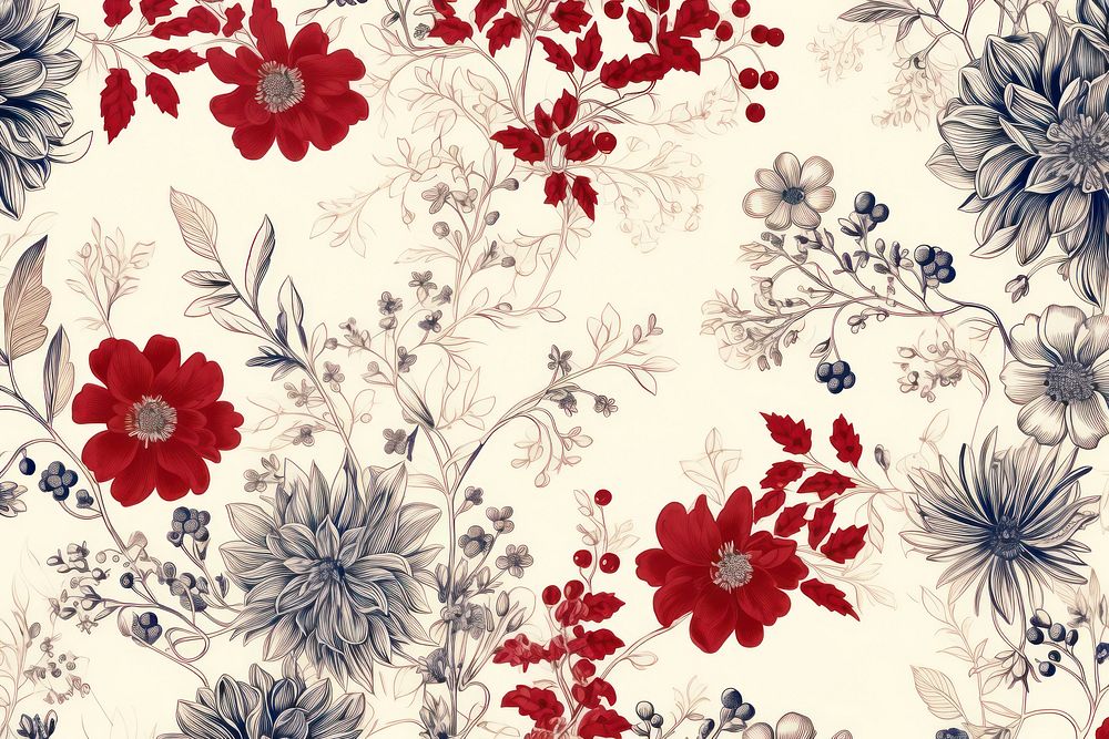Solid toile wallpaper of christmas flowers pattern plant red.